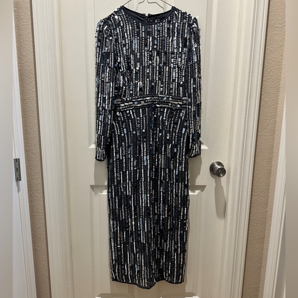 MAC DUGGAL Dress Size 4 Evening Gown Sequin Beaded Midi Gray NEW Flaw - Picture 3 of 13